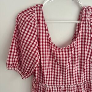 NWT LOFT red gingham empire-waist dress with cutout back